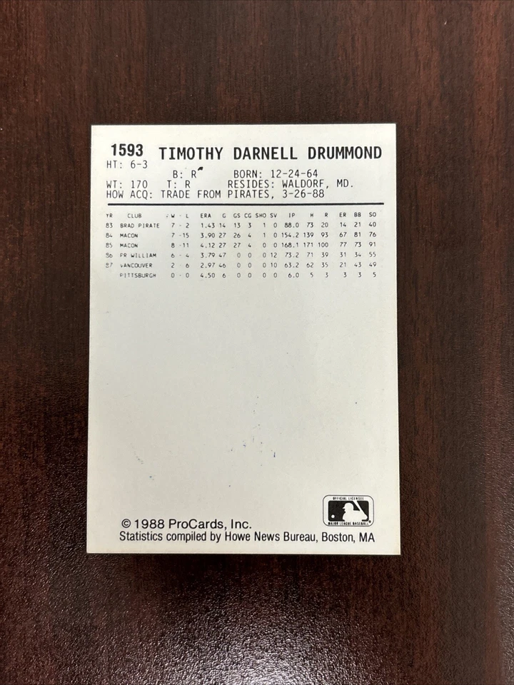 1988 ProCards #1593 Tim Drummond AUTO Tidewater Tides Autograph SIgned - Image 2 of 2