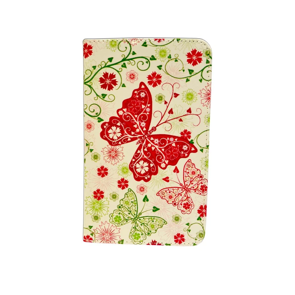 CASE SAMSUNG GALAXY TAB3 P3200 WHITE RED GREEN BUTTERFLY FLOWER PU LEATHER COVER - Image 2 of 4