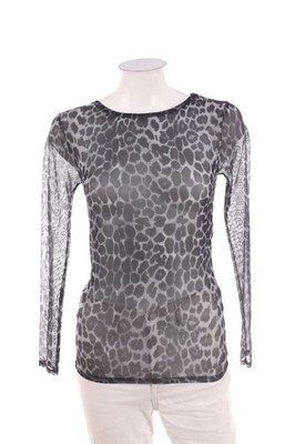 AMISU Longsleeve-Shirt Mesh Netz Leo Print D 32 Grau-Töne