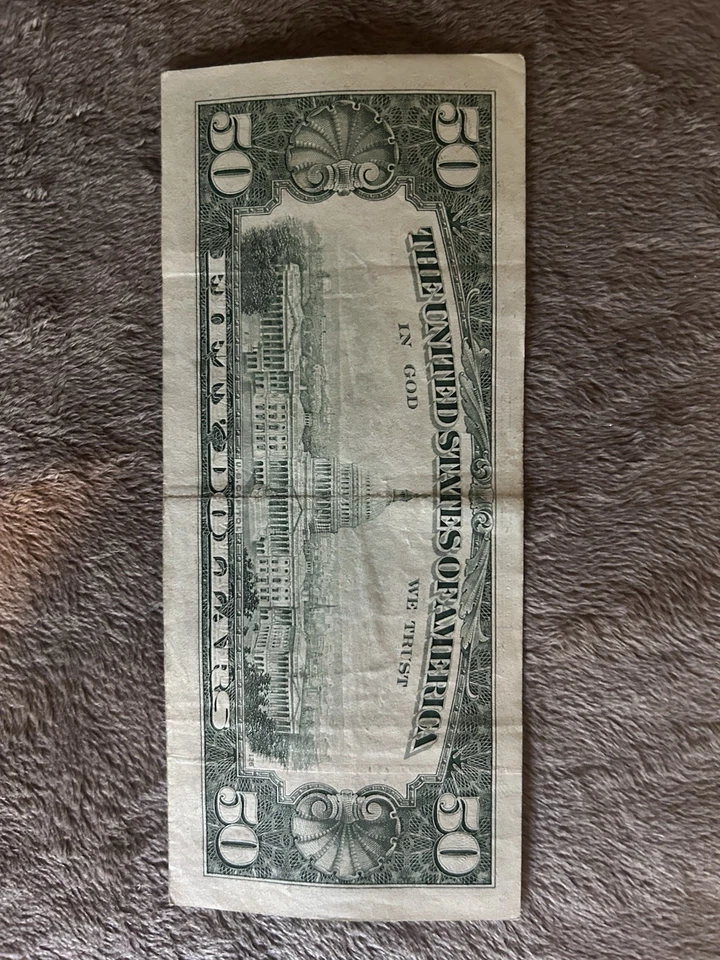 Old Design Error Note $50 Dollar Bill Series 1990 (B5458237) Mis Cut Error Note - Image 2 of 2