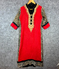 Embroidered Dress Womens Large Red Leopard Rhinestones Indie Unique Regal Glam