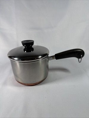VTG 1801 Revere Ware 1 1/2 QT Sauce Pan Pot Copper Clad Bottom w/Lid Rome NY USA