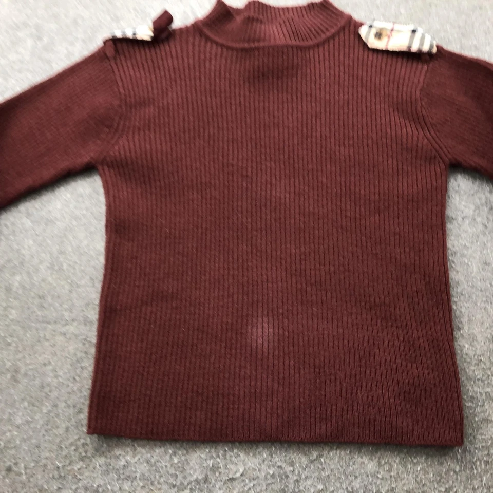 Burberry свитер девочек маленький бордовый шерсти ребристый насмешливый шеи наплечная кнопка - Изображение 3 из 4