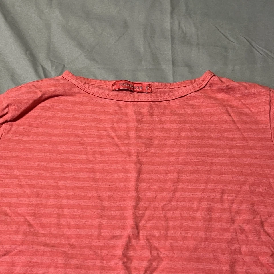 Top suelto corte para mujer XS camisa a rayas algodón lino mezcla de polietileno manga corta coral Foto 2 de 4