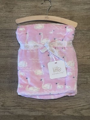Little Celebrity Pink White Swans Swan Baby Blanket Soft Plush Girls New