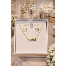 Argento Vivo Mama Necklace Butterfly Earrings Set 18K Gold Plated Sterling Glam