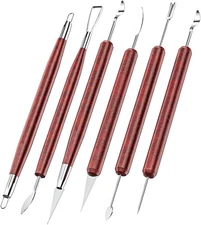 Clay Tools Sculpting, Double-Sided Polymer Carving Kit, Stained Wood 