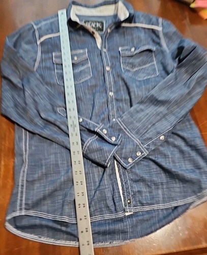 Buckle Black Men's Size M Pearl Snap Shirt Thick Stitch Western Chambray - Picture 10 of 13