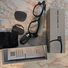 CY01 Wi-Fi Smart Glasses Black Frame w/ Case USB Charger/Cable Box Accessories