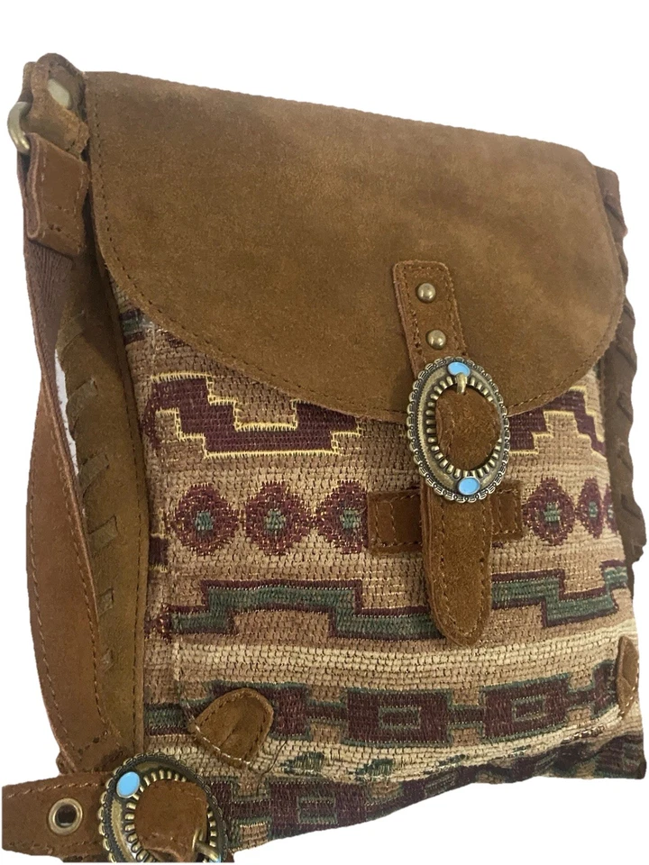 Сумка через плечо Lucky Brand замшевая кожа гобелен бахрома вестерн богемное - Изображение 2 из 4