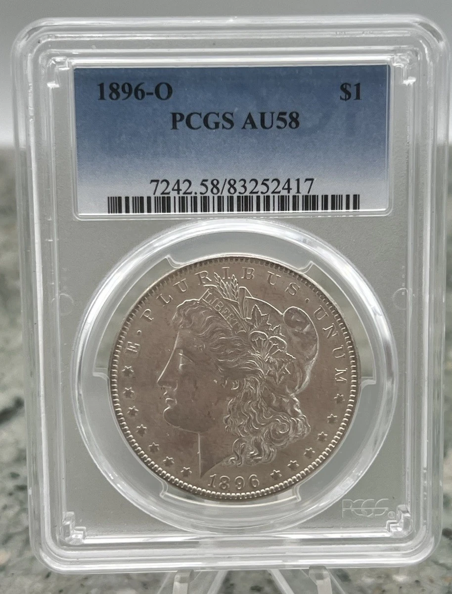 PCGS Certified AU 58 Graded 1896 Year Morgan US Dollars (1878-1921