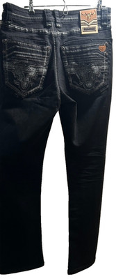 Men s Platini Slim Bootcut Triple Stitch Denim Jeans- Jet Black EUC Chunky logo