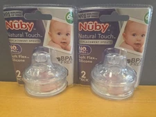 Set Of 2 Nuby Natural Touch Replacement Spouts 2 pack Soft Flex Silicone 6+M-New