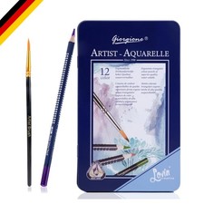 Aquarellstifte Set 12 Wasservermalbar Buntstifte mit Pinsel & Metalldose