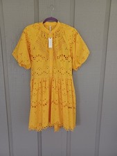 Anthropologie Tallulah Eyelet Mini Dress Size XS Cotton Balloon Sleeves In Mango