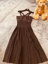 CHANEL Cute Coco Plate Pleated Knit Dress Black