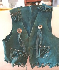 Childrens Western Blue Suede Leather Chaps Kids Vintage Cowboy Costume