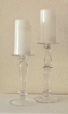 Set of 2 Glass Candlesticks Holds Both Pillar  Taper Candles SEE NOTE