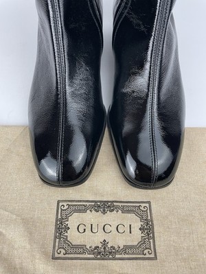 Gucci 739926 Black Patent Leather Buckle Ankle Boots Men's Size