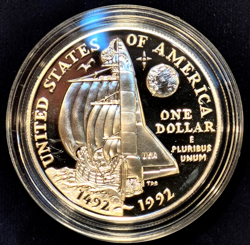 1992 Columbus Proof Commemorative 90% Silver Dollar US Coin $1 In A Capsule - Image 2 of 2
