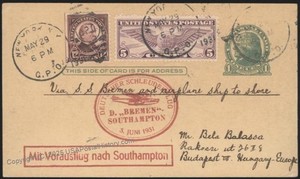 USA 1931 Bremen Schleuderflug Catapult K64 Cover Airmail Budapest Hungary 116200
