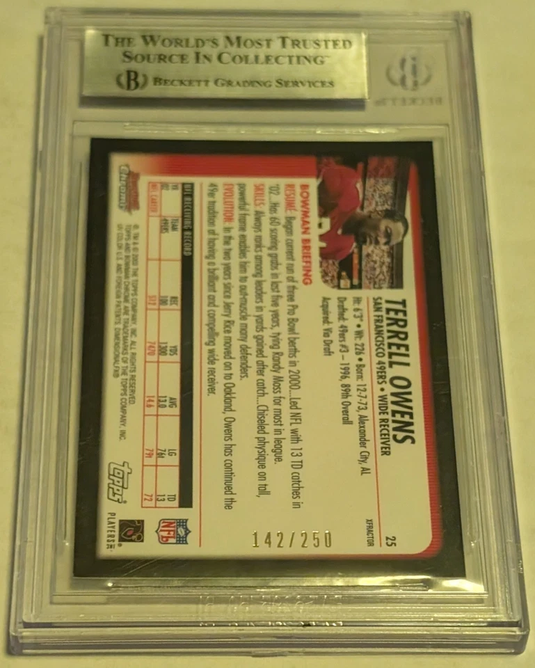 2003 Bowman Chrome Xfractor Terrell Owens #142/250 BGS 8 - Image 2 of 2