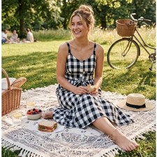 Lane Bryant🖤 Black White Gingham Plaid Button Front Midi Dress Plus Size 16 NWT