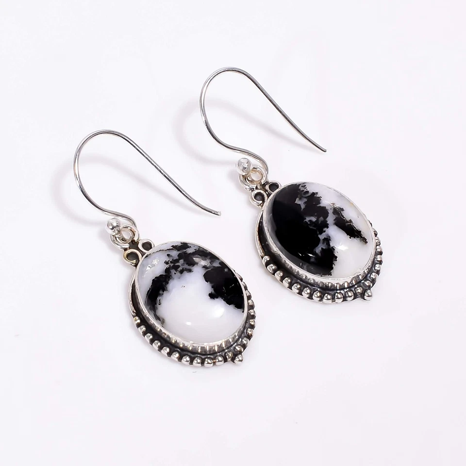 White Buffalo Turquoise Gemstone Solid 925 Sterling Silver Dangle Earring V281 - Image 2 of 4