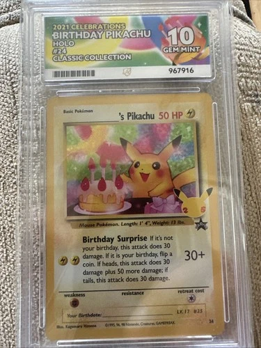 Pokémon TCG 2021 Celebrations Birthday Pikachu Ace 10 Gem Mint