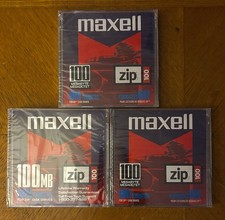 Maxell Zip Disk 3 Pack IBM Formatted PC 100 MB Megabyte New Sealed Y2K Vintage