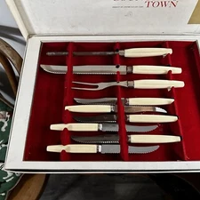 Vtg Eversharp Sheffield Steak Knife Carving Set Country Town Lifetime Cutlery