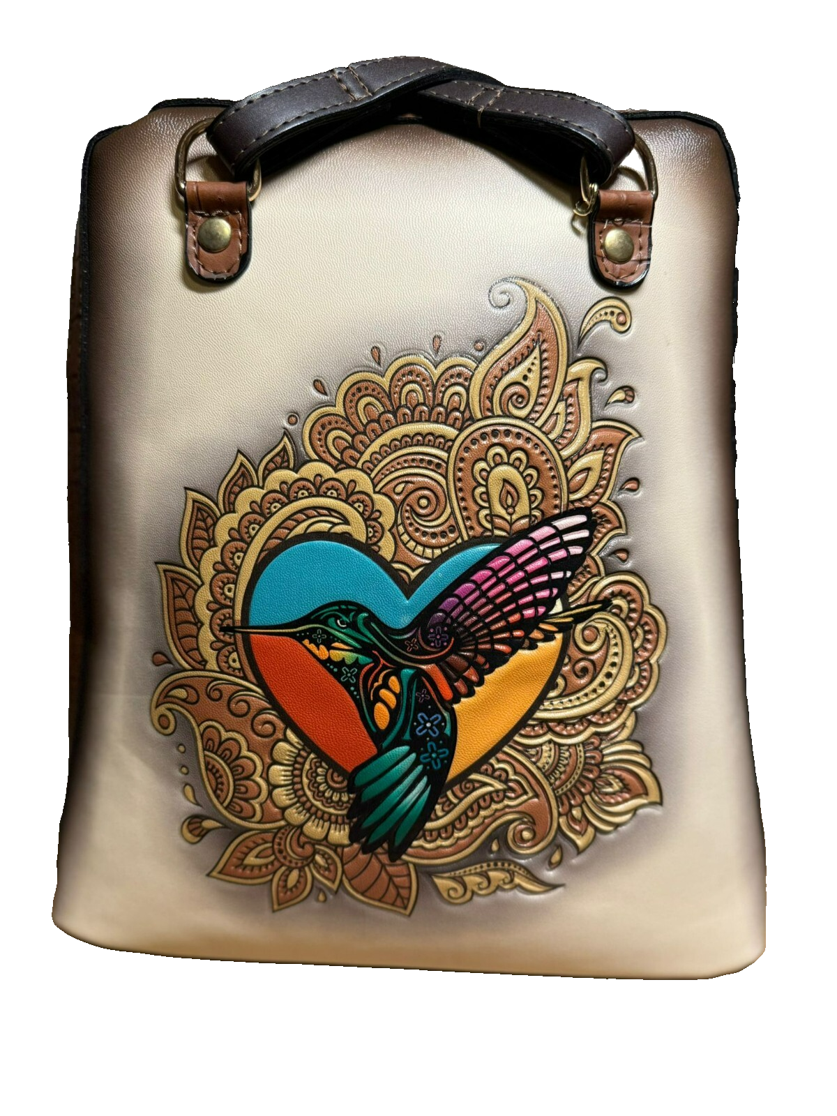 Embroidered Leather Hummingbird Crossbody Backpack Handbag-image