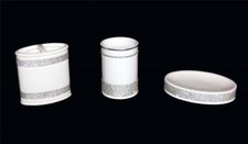Bella White Ceramic Rhinestones Soap Dish Tumbler Toothbrush Holder U-PICK NEW