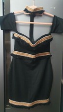 Fashion Nova Black Studded Mini Dress Size M Tassel Bodycon Choker Detail Dress