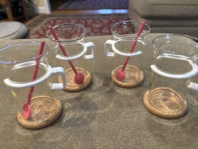 Vintage Bodum Set of Glass Coffee Cups With Spoons/Coasters (BL)