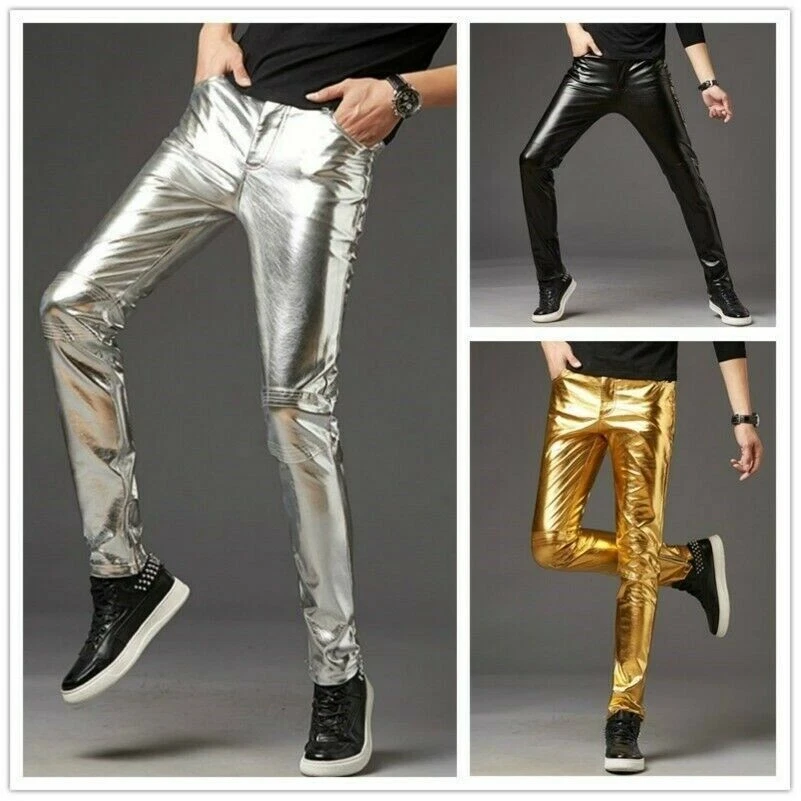 Hombres Imitación Cuero Pantalones Pantalones Largo Brillo Club Baile Ropa Punk Gótico Negro Nuevo Foto 2 de 4