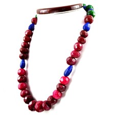983.00 Cts Earth Mined Faceted Ruby, Emerald  Sapphire Beads Necklace- NK 18MF7