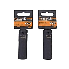 HOTECHE 2 Pcs 1/2" Dr Air Impact Socket Deep 6 Points CR-MO Metric 15mm 18091215