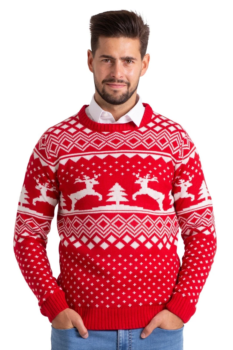 Men s Christmas Sweater Round Neck Long Sleeve Unisex Knitted Xmas
