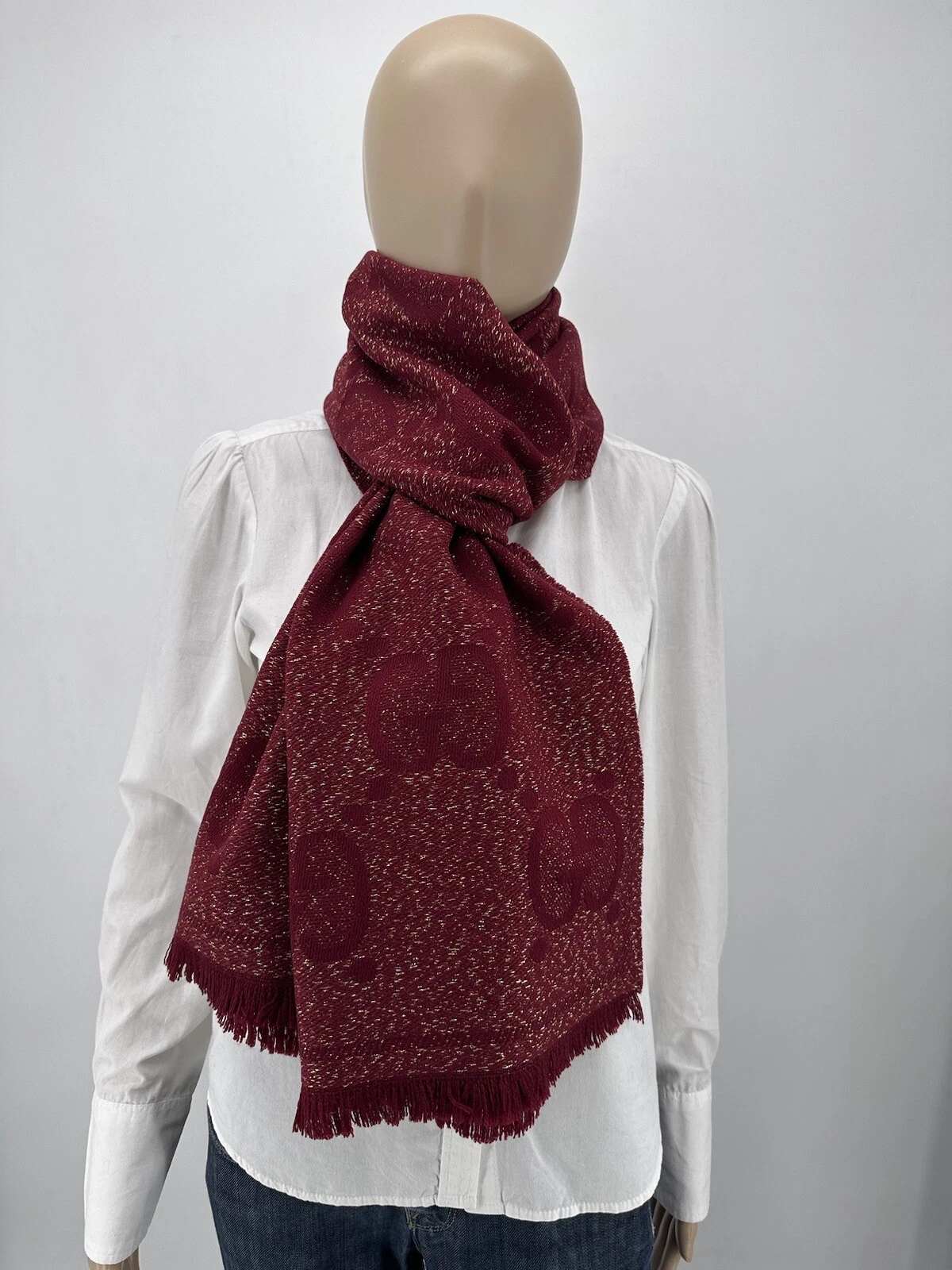 NEUF Luxe Original GUCCI Foulard écharpe laine/polyamide 45 x 195 cm   598993