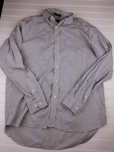Eddie-Bauer-Wrinkle-Resistant-Mens-Medium-Black-White-Plaid-Button-Up-Shirt-C6