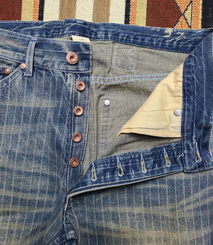 Denim desgastado duplo RL RRL Ralph Lauren listrado índigo ferrovia Wabash J G2U - Imagem 4 de 4
