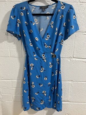 Primark Size 4 Blue Floral Summer Wrap Dress With Button And Tie Back | eBay