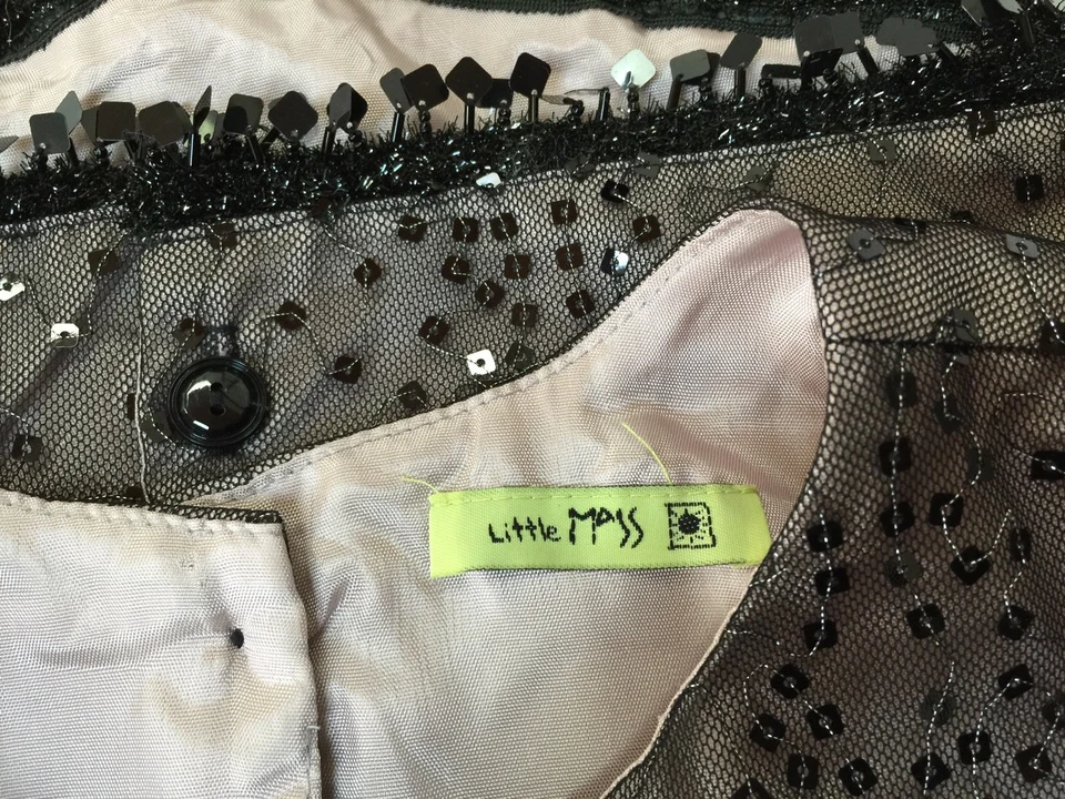 FRINGED Girls Formal Top SQUARE SEQUIN Black & Blush Lined LITTLE MASS 8 10 Luxe - Image 3 of 4