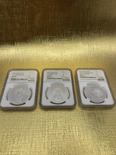 2021 Ukraine Archangel Michael. Lot Of 3 Coins. Full set for 2021.NGC MS70