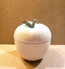 Vintage Trinket Box White Ceramic Apple Dish Made in Japan 3.5"H Fall Harvest 
