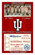 INDIANA HOOSIERS MATTED PHOTO OF 1976 NCAA BASKETBALL CHAMPS TEAM/REPLICA TICKET