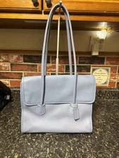 Vintage Coach 7301 Flap Shopper Tote Periwinkle Blue Glove-Tanned Leather EUC