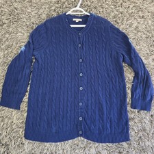 Woman Within Cardigan Sweater Womens Large 18/20 Blue Cable Knit Button Front