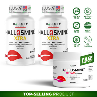 Hallosmine Xtra 850mg Diosmin Blend + FREE Hallosmine Vein Cream 4oz, 120 Caps